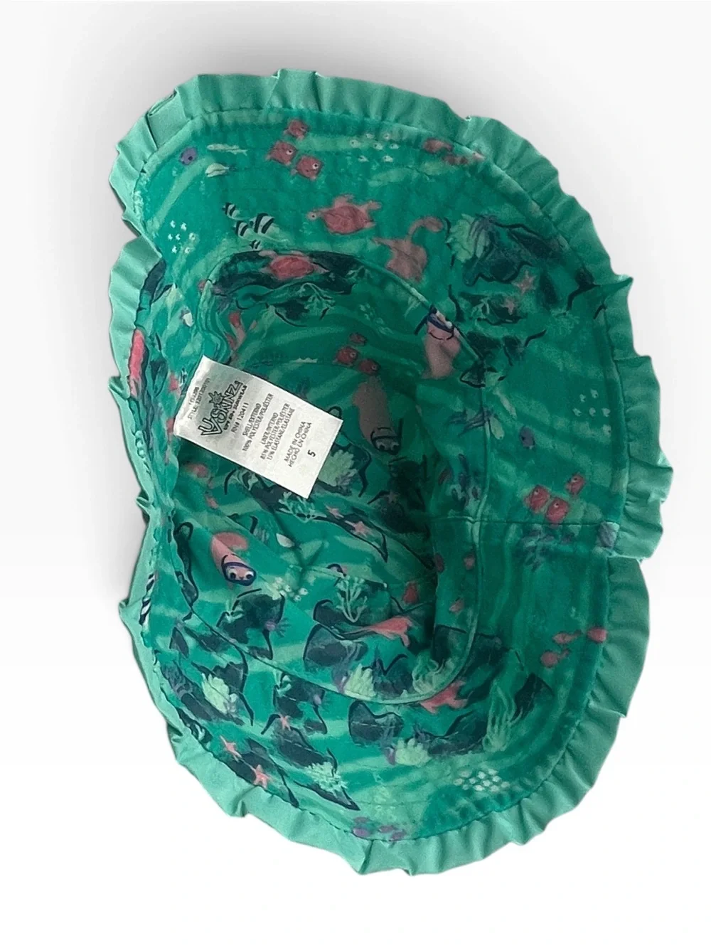 UV Skinz Girls Bucket Sun Hat Aqua Turquoise Pink Ruffled Brim UPF 50+ Small